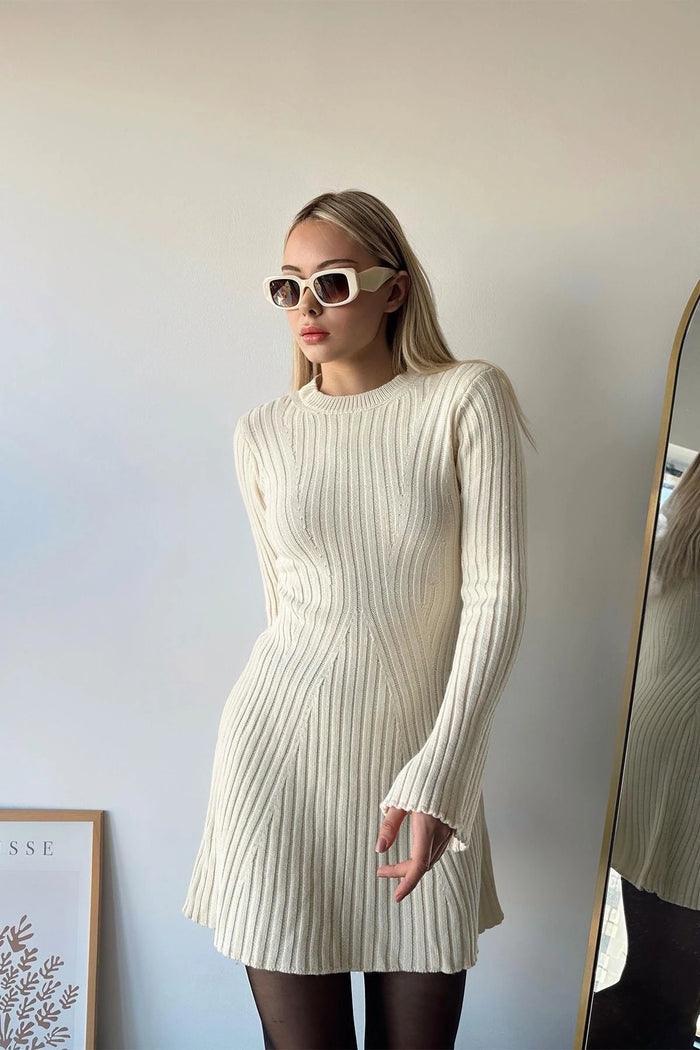 Long Sleeve Ribbed Mini Dress for Autumn