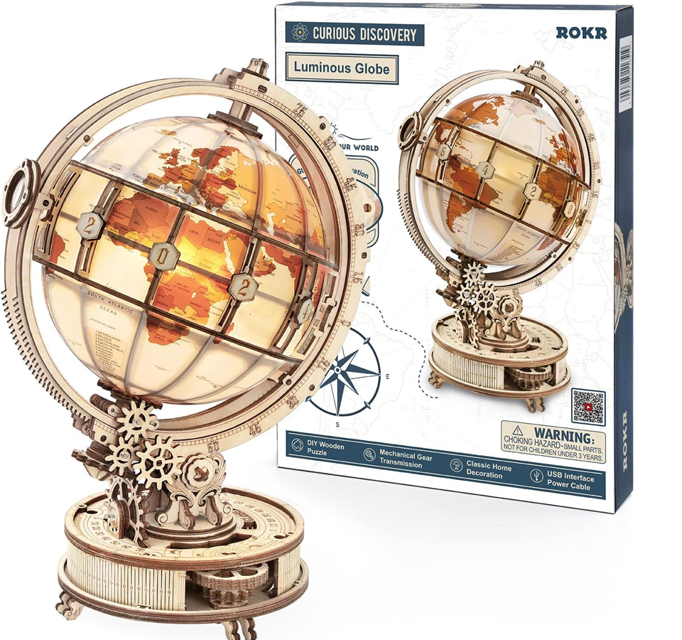 Illuminated Globe Night Light and 3D Wooden Puzzle