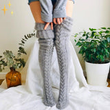 Long Woven Thigh High Socks with Romantic Braided Pattern for Winter