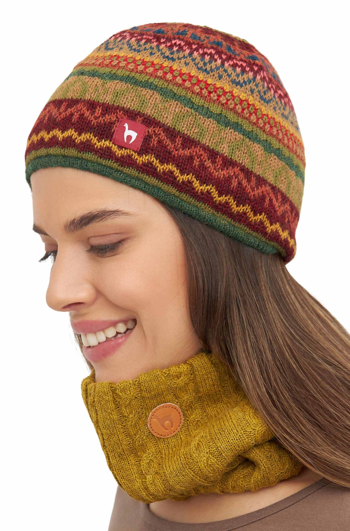 Alpaca Beanie with Jacquard Design and Windproof Lining