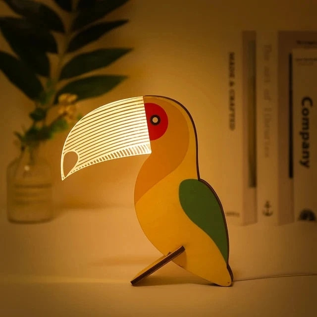 Animal LED Night Light Wood Acrylic USB Table Lamp