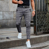 Elegant Tartan Pattern Chino Pants for Men