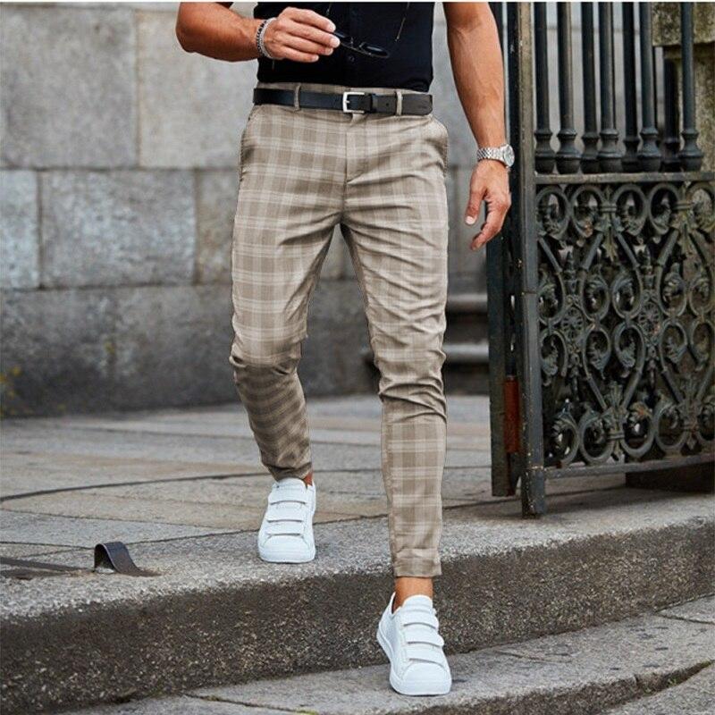 Elegant Tartan Pattern Chino Pants for Men