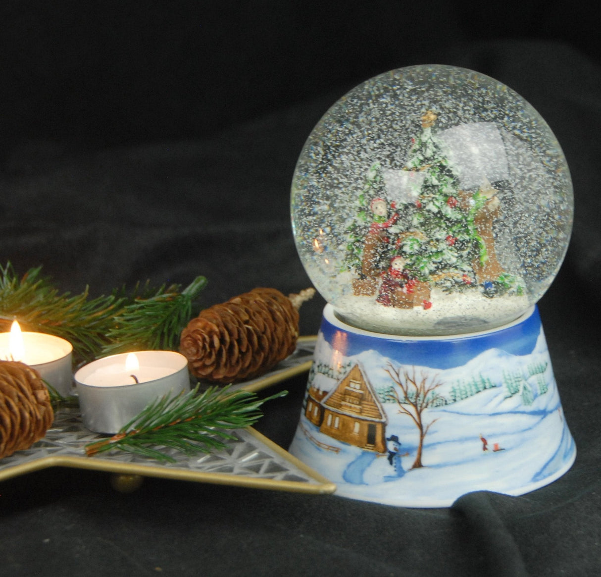 Nostalgic Snow Globe with Christmas Tree and Music Box 14 cm High