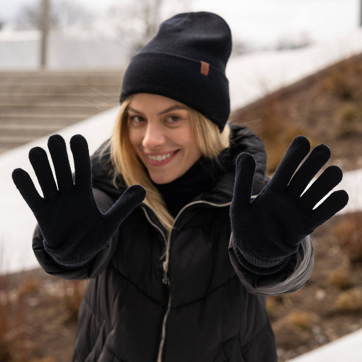 Warm Merino Wool Hat and Gloves Set for Women