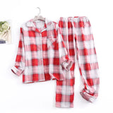 Women's Cotton Flannel Pajama Set with Checkered Pattern