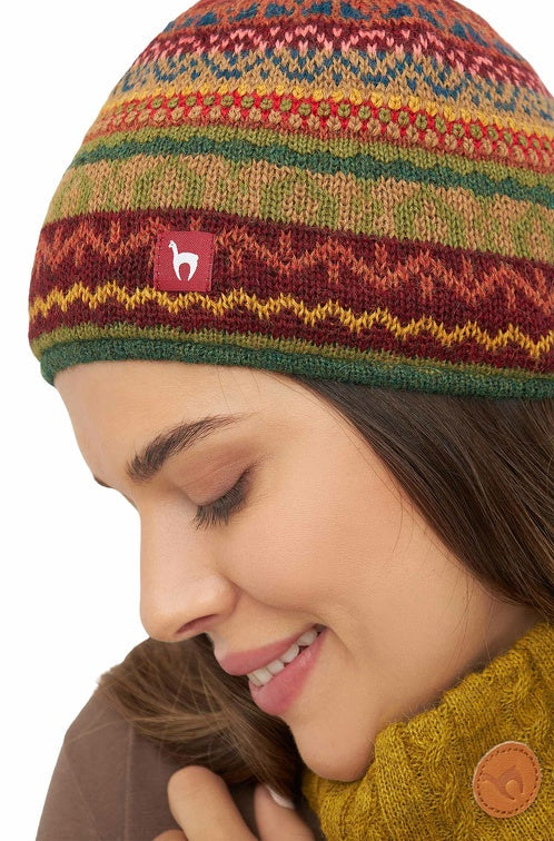 Alpaca Beanie with Jacquard Design and Windproof Lining