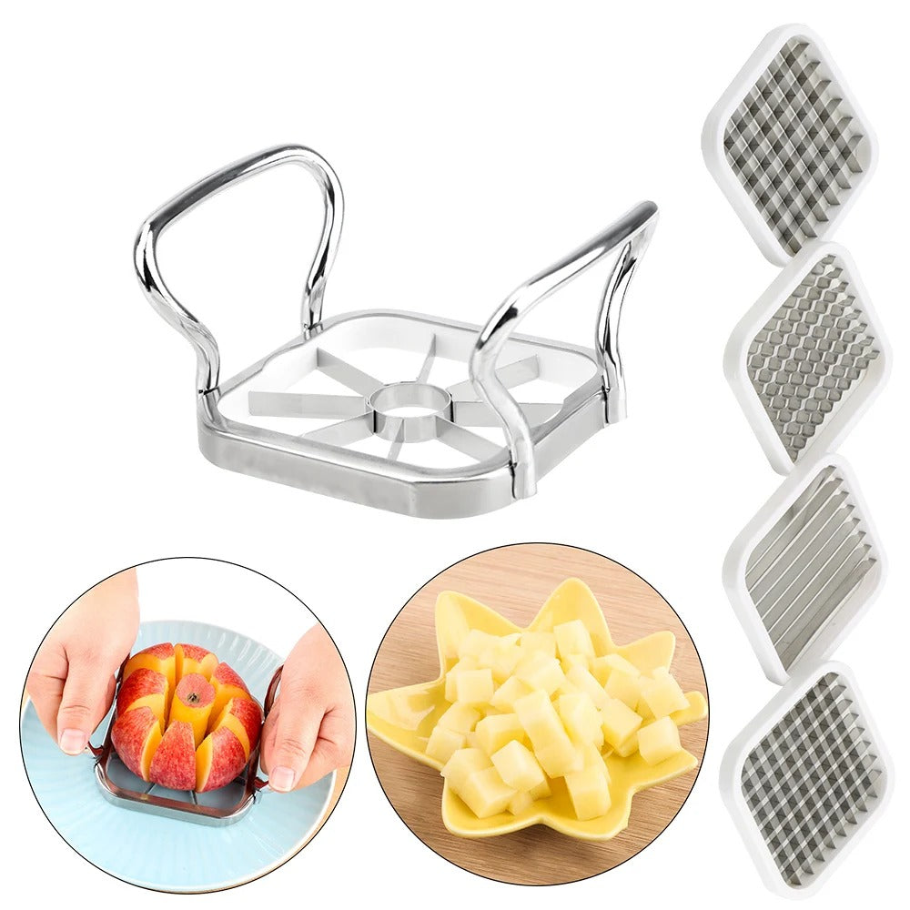 Stainless Steel 5-in-1 Vegetable Slicer with Ergonomic Handle and Interchangeable Blades