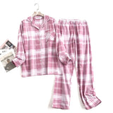 Women's Cotton Flannel Pajama Set with Checkered Pattern