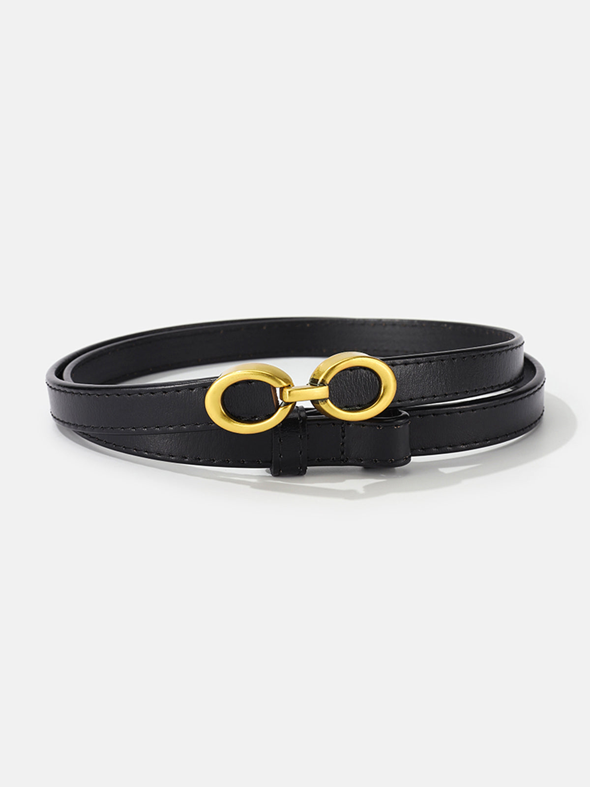 LuxeRing - Narrow Leather Belt with Ring Buckle for Women