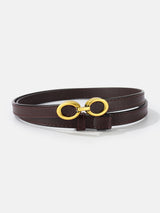 LuxeRing - Narrow Leather Belt with Ring Buckle for Women