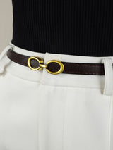 LuxeRing - Narrow Leather Belt with Ring Buckle for Women