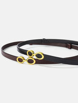 LuxeRing - Narrow Leather Belt with Ring Buckle for Women