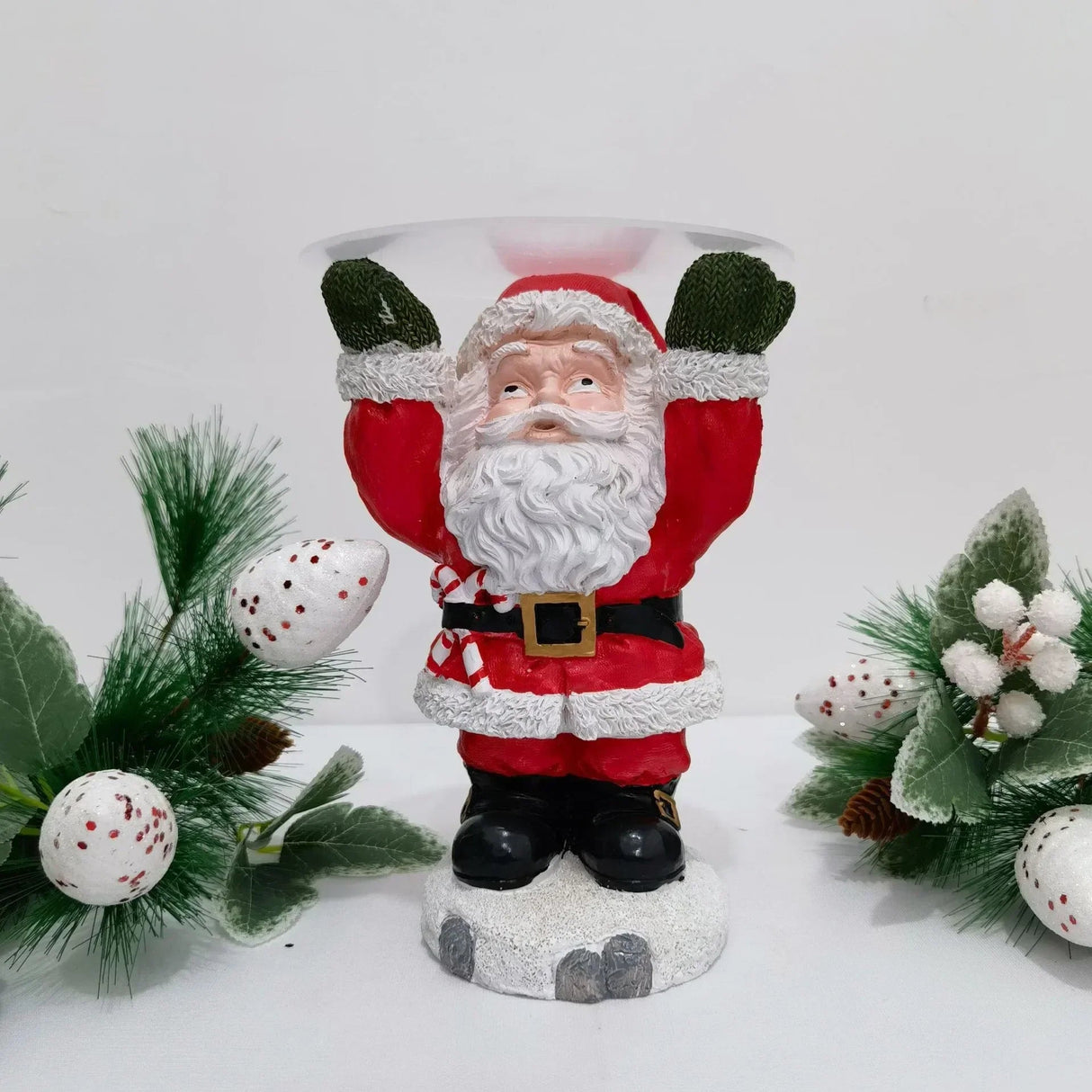 SantaServe - Santa Claus Statue with Snack Holder - Decorative Santa Statue for Snacks and Fruits