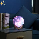 16 Color Moon Lamp with Remote Control on Wooden Stand for Relaxing Sleep