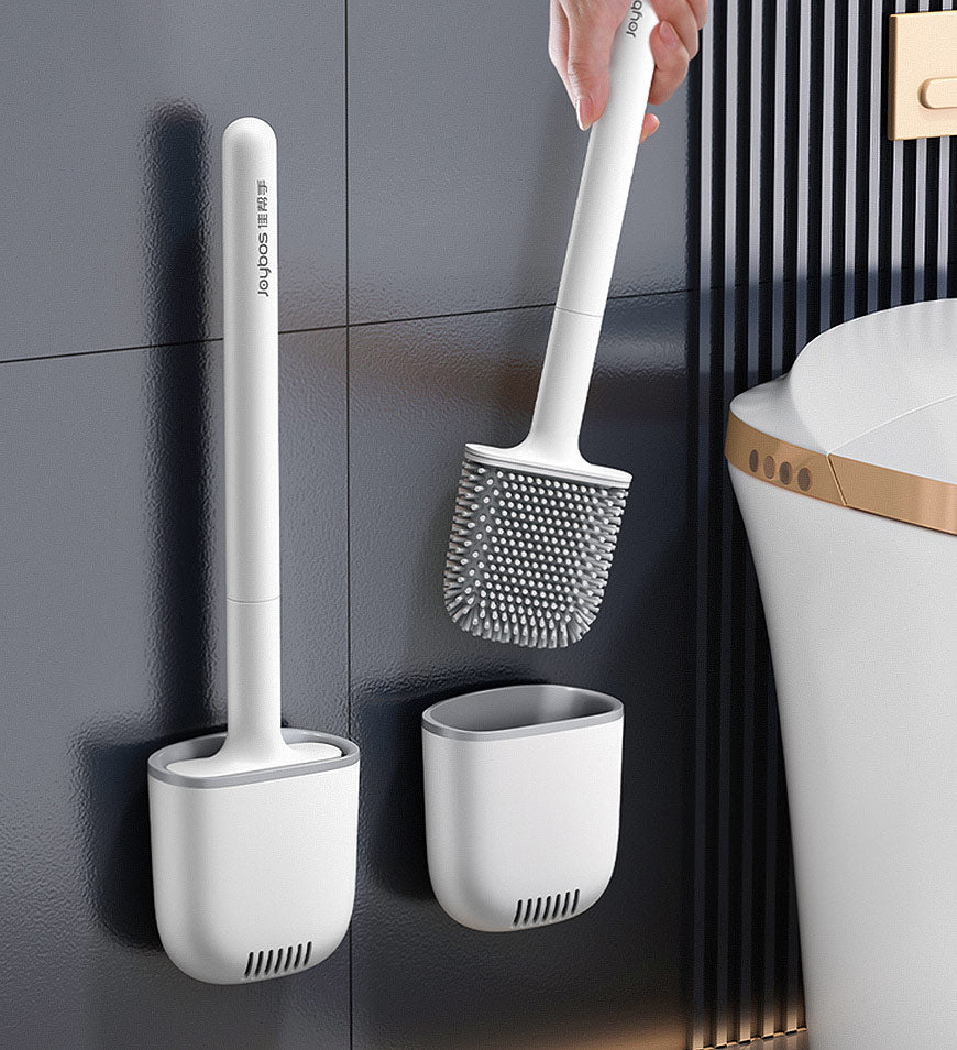 Silicone Toilet Brush with Antibacterial Design and Wall Mount