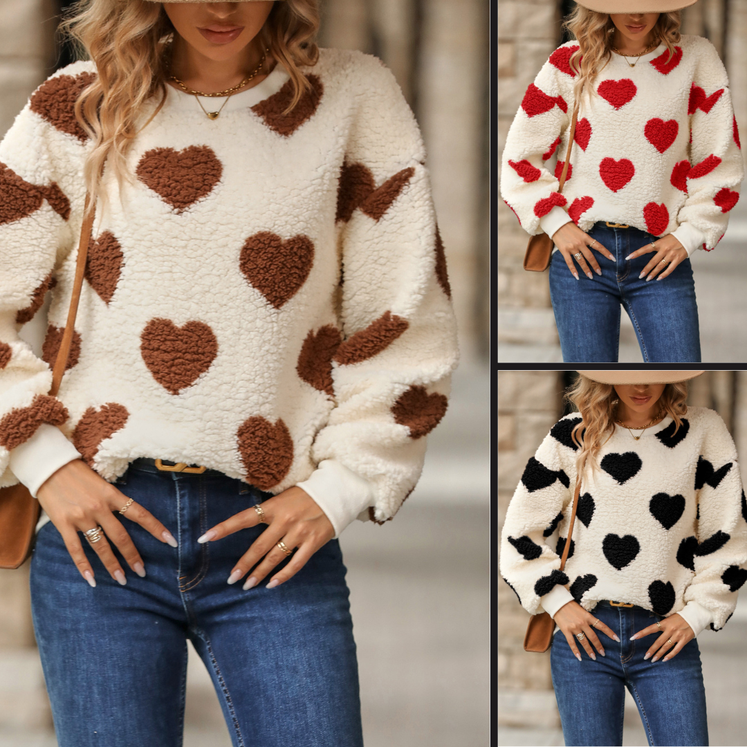 Women's Sweater with Heart Pattern - Comfortable and Stylish