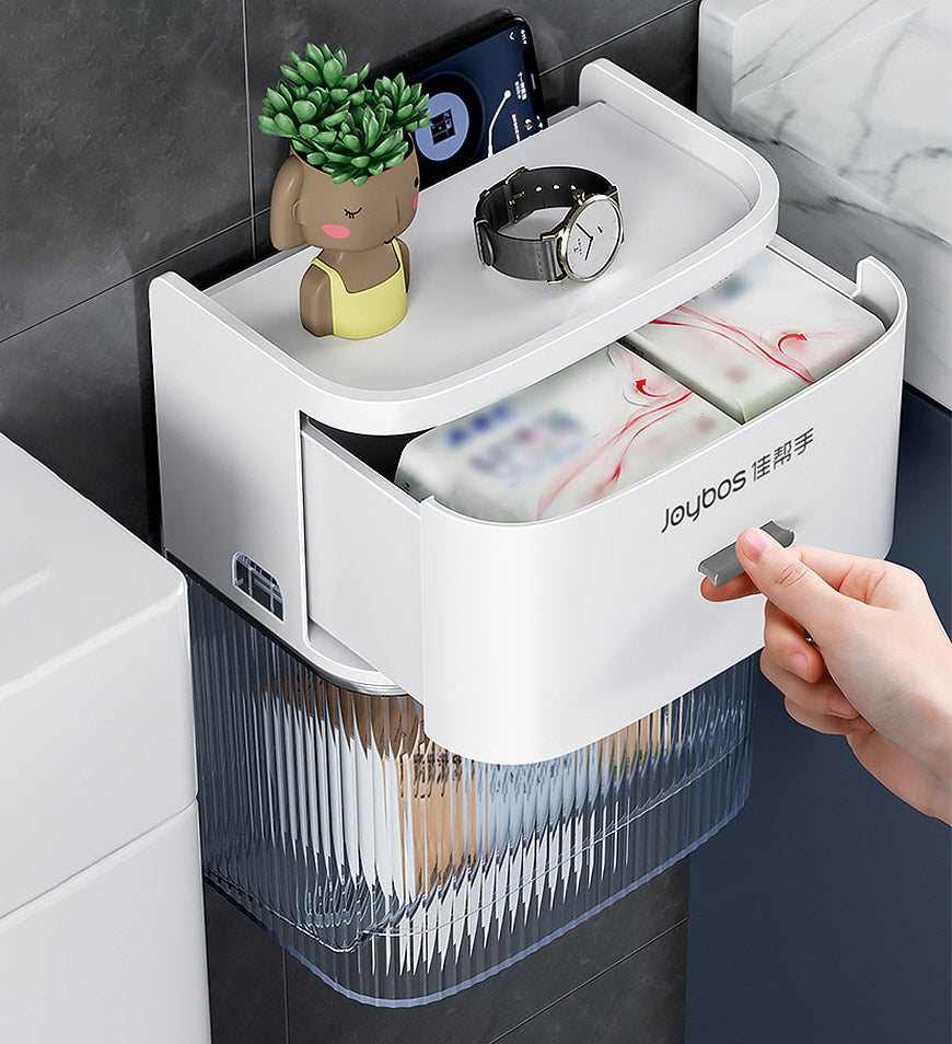 Multifunctional Toilet Paper Holder with Storage Drawer and Smartphone Holder