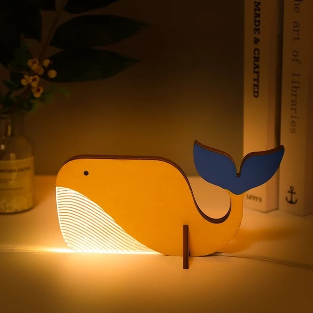 Animal LED Night Light Wood Acrylic USB Table Lamp