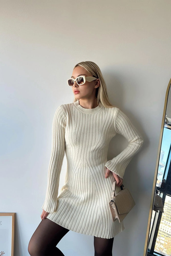 Long Sleeve Ribbed Mini Dress for Autumn