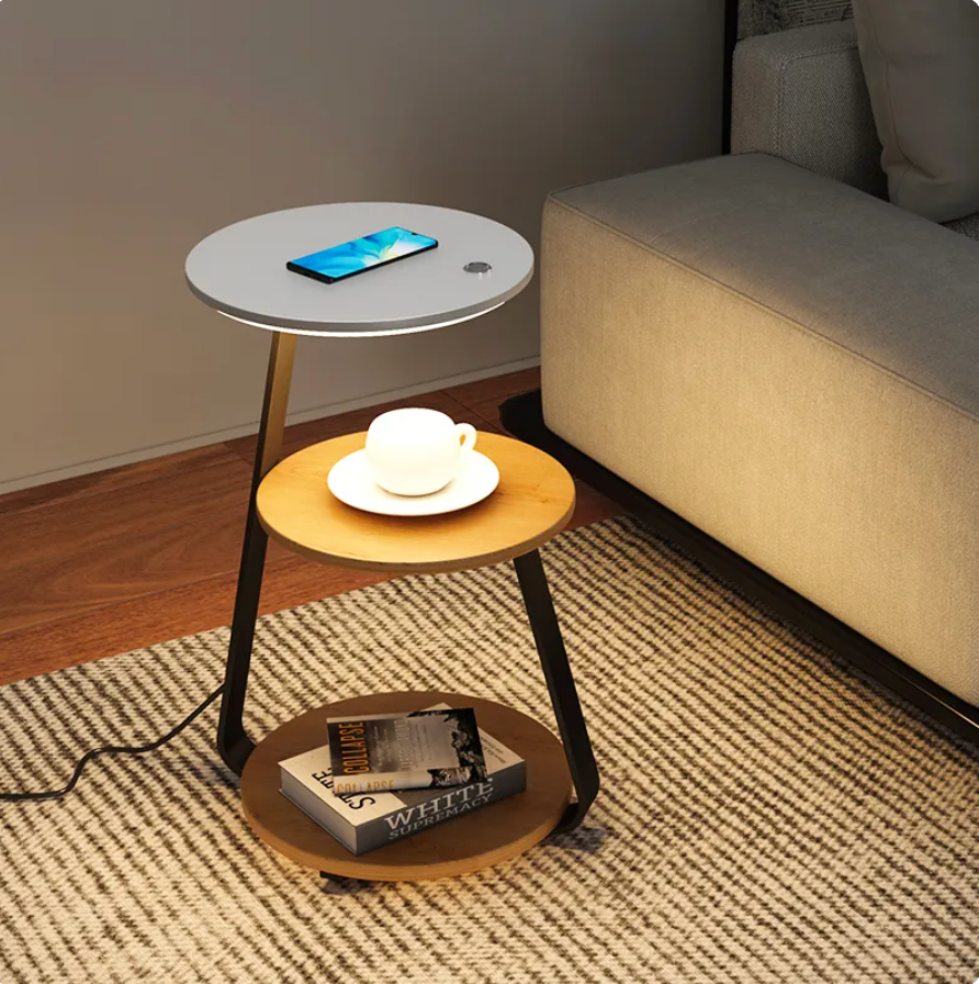 Multifunctional Table with LED Lamp and Wireless Charger