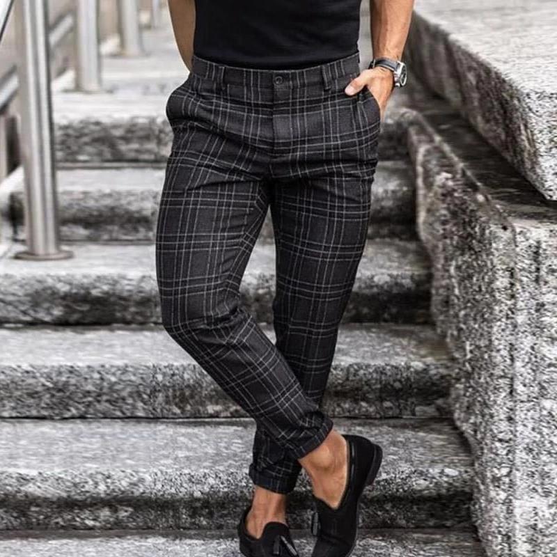 Elegant Tartan Pattern Chino Pants for Men