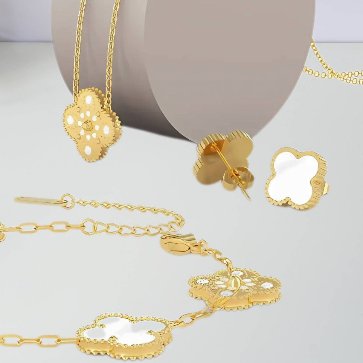 Gold-Plated Jewelry Set with Fireblade for Women - Necklace, Bracelet, and Earrings